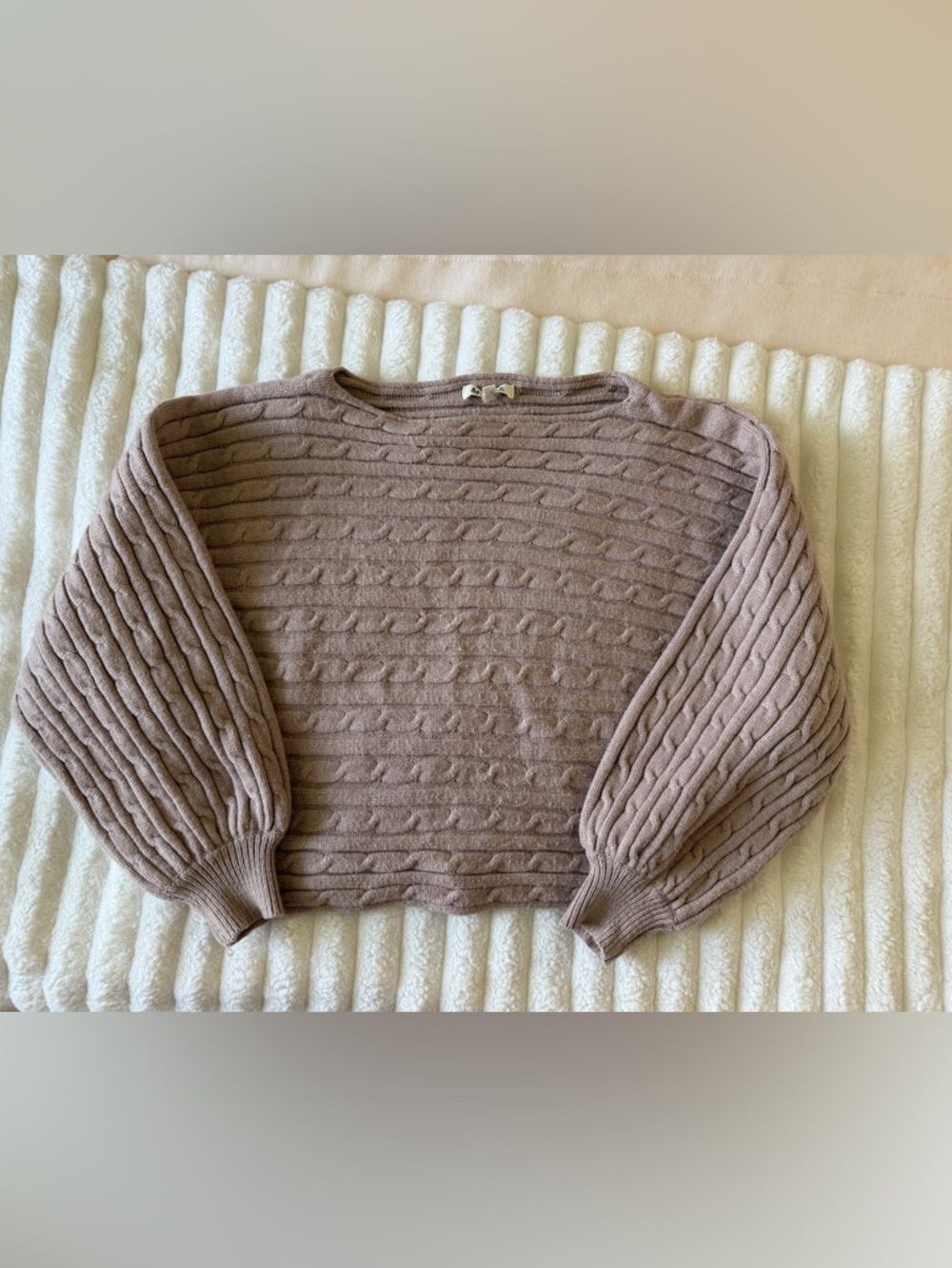 Miracle Taupe Cable Knit Crewneck Sweater